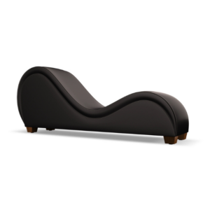 Black leather curved chaise lounge for BDSM or luxury pleasure playroom