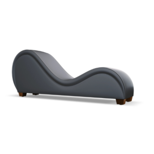 Grey leather curved chaise lounge for BDSM or luxury pleasure playroom
