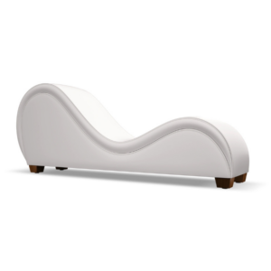 White leather curved chaise lounge for luxury bedroom or pleasure playroom furniture